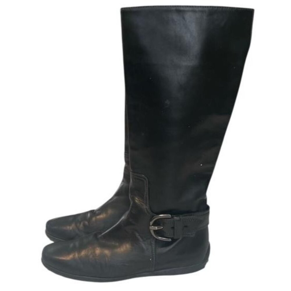 Vintage Tod’s Black Leather Winter Boots Knee High Italy Box M Buck Women sz 9 - Picture 2 of 10